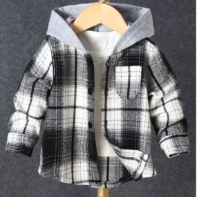 Baby Boy Plaid Print Hooded Coat Without Tee
