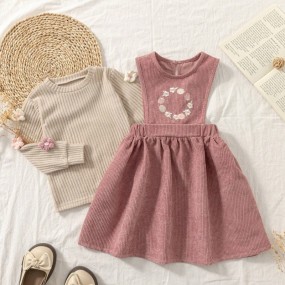 SHEIN Vintaside Kids 2pcs Set Young Girl Casual Floral Decor Top And Dress Set, Autumn