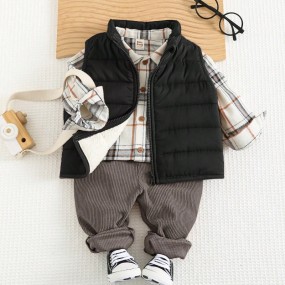 Cozy Pixies 2pcs Set Baby Boys Christmas Pattern Red & White Round Neck Long Sleeve Hoodie Sweatshirt & Pants Winter Clothes Set