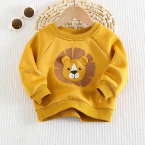 Cozy Pixies Baby Boy Cartoon Lion Pattern Raglan 3D Ear Crew Neck Pullover Sweatshirt,In Fall Winter