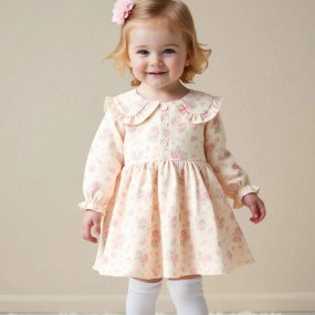 Baby Girls' Sweet Ditsy Floral Long Sleeve Princess Dress, Cute Peter Pan Collar