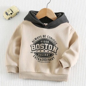 Cozy Pixies Baby Boy Letter Print Contrast Color Hoodie Sweatshirt,In Fall Winter